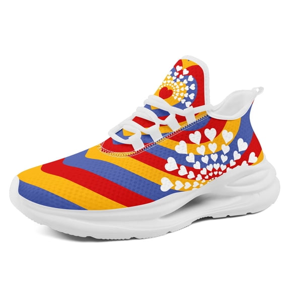 Coolcustomize Lightweight Colorful Pride Heart Running Shoes for Women, Comfortable Wide Fit Walking Sneakers, Casual Footwear, EVA Sole, Fabric Upper, Lace-up, Low-top Tennis Shoes for Casual Outfit