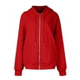 thumbnail image 3 of Qwertyu Women's Oversized Zip Up Hoodie Lightweight Thin Long Sleeve Hooded Sweatshirt with Pockets Red 2XL, 3 of 8