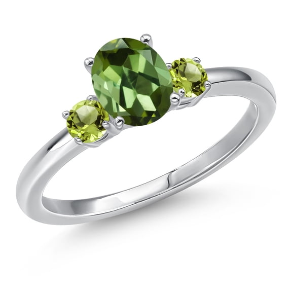 Gem Stone King 14K White Gold Green Tourmaline and Green Peridot Engagement Ring for Women | 0.94 Cttw | Oval 7X5MM | Gemstone October Birthstone | Size 7