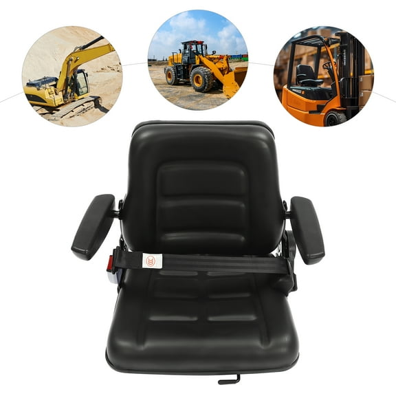Ergonomic Tractor Seat with Safety Belt, Adjustable Armrests, and Backrest, High-Quality PVC Material for Garden and Forklift Use
