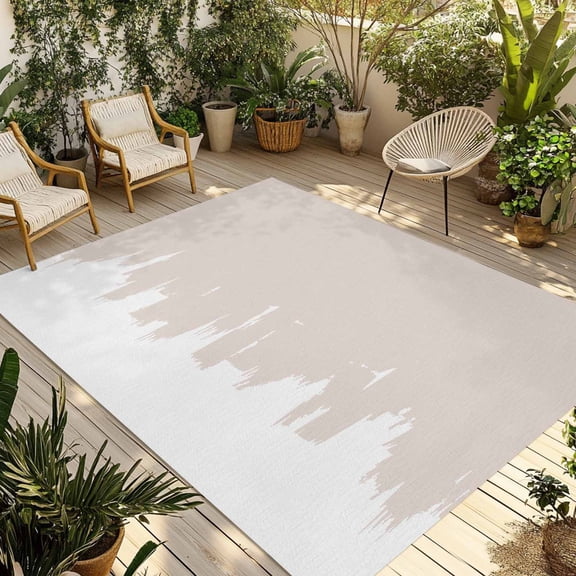 Abstract Cream Beige Outdoor Rug for Patio/Deck/Porch, Non-Slip Large Area Rug 3 x 5 Ft, Modern Minimalist Graffiti Artwork Indoor Outdoor Rugs Washable Area Rugs, Camping Rug Carpet Runner