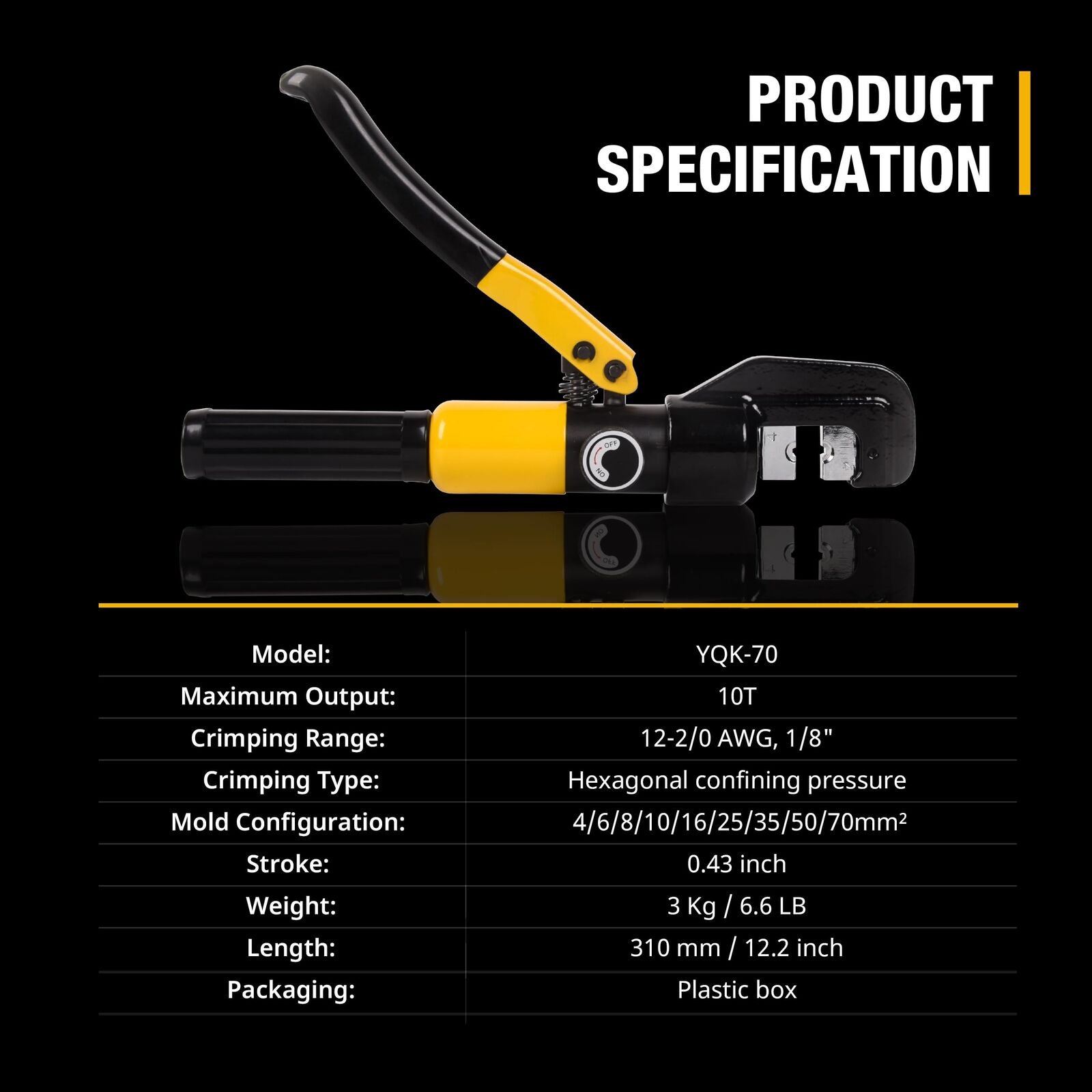 LCyindu 10T Hydraulic Crimping Tool 12-2/0AWG Hydraulic Cable Crimping Tool w/9 Dies