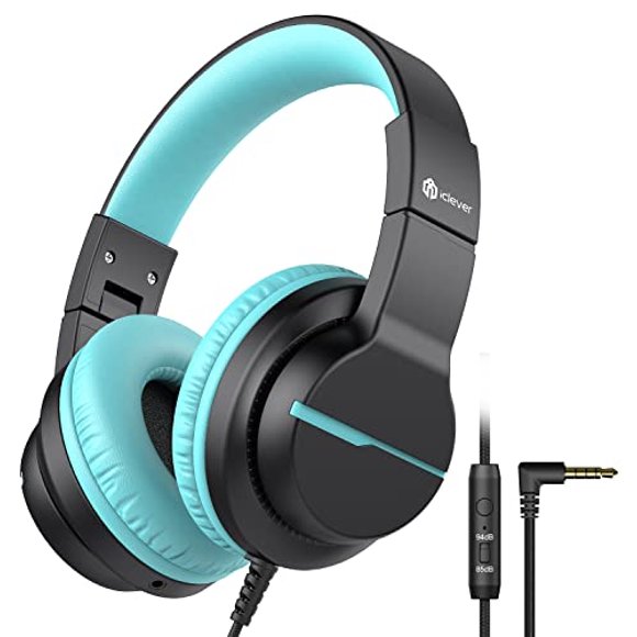 Auriculares para niños iClever HS19 con micrófono y limitador de volumen 85/94dB, plegables y con Shareport (negro)