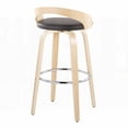 thumbnail image 3 of Set of 2 Contemporary Natural Wood and Brown Faux Leather Barstools with 360-Degree Swivel and Round Chrome Footrest by LumiSource, 3 of 5