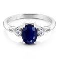 thumbnail image 2 of Gem Stone King 925 Sterling Silver Blue Sapphire and White Topaz 3-Stone Rings for Women (1.88 Cttw, Gemstone September Birthstone, Oval 8X6MM, Available in Size 5, 6, 7, 8, 9), 2 of 4