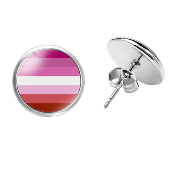 HIJONES Women's Men's Stainless Steel Rainbow Flag Stripe Stud Earring for Gay & Lesbian Pride Style 9