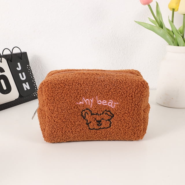 Fiudx Bolsa de Maquillaje con Diseño de Oso y Cordero, Gran Capacidad, Diseño con Forma de Galleta, Fácil de Abrir y Cerrar, Multiusos Como Estuche o Neceser, Ideal para Oficina, Escuela y Hogar. 1 E