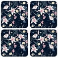 thumbnail image 1 of Vinyl Drink Coasters - Set of 4 - Pink & White Flowers with Blue, 1 of 3