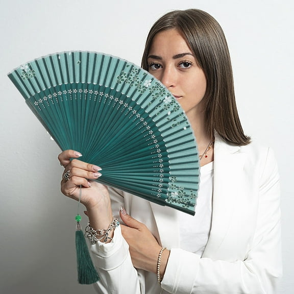 HONITANO 1Set Small Folding Hand Fan Bamboo With Green Color Vintage Style Home Decoration Diy Project