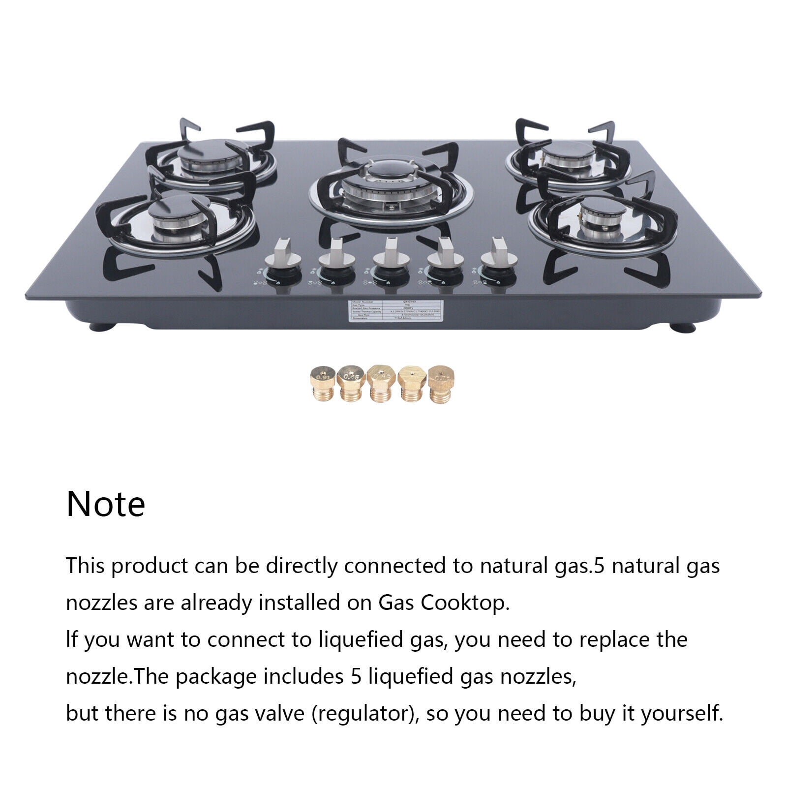 TOOL1SHOoo 5 Burner Tempered Glass Built-in Gas Stove/With Interest Guarantee for Kitchen