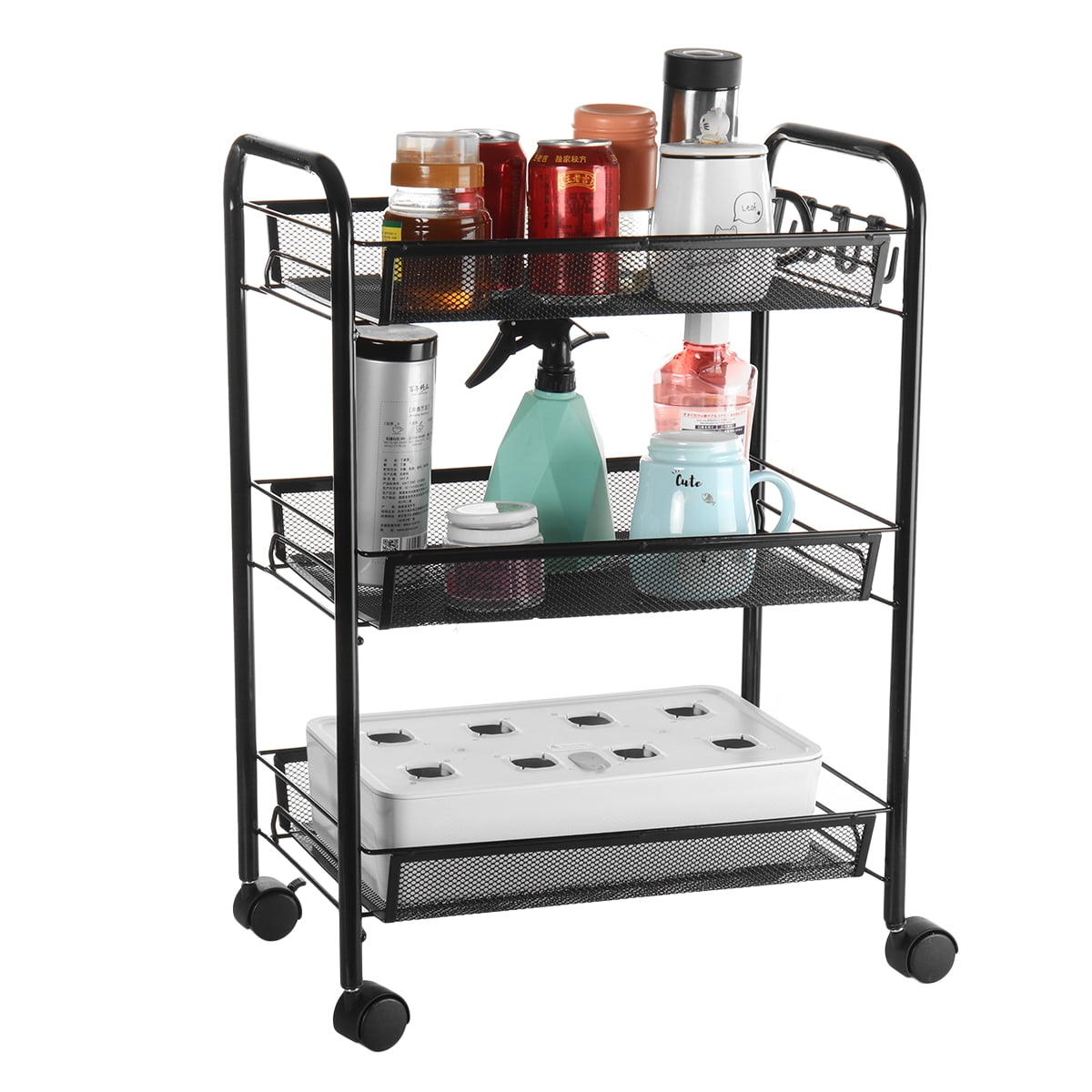 3/4/5Tier Utility Cart Mesh Rolling Storage Cart Kitchen