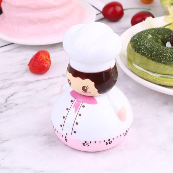 Kitchen Timer Mini Cooking Timer Chef Shaped Mechanical Timer 60 Minutes Countdown Timer Loud Alarm Clo Reminder Counter For Baking Facial Mask Pink