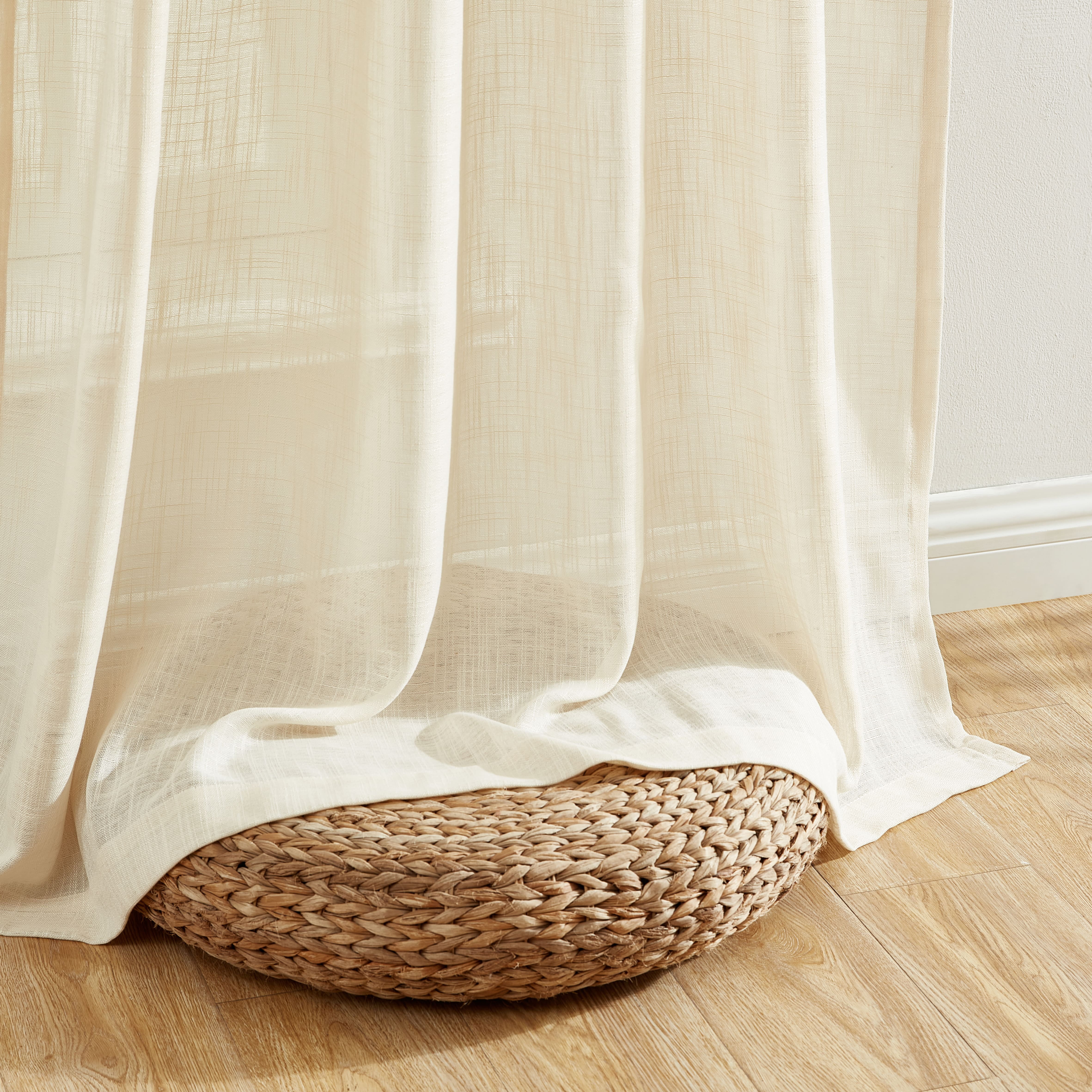 THD Lynda Faux Linen Textured Semi Sheer Light Filtering Window Rod Pocket Thick Drapery Panels Curtains for Bedroom & Living Room, Pair