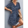 thumbnail image 5 of Women's Ditsy Floral Empire Waist Plunge Short Sleeve Dress Peplum Neckline Surplice Style 95% polyester 5% spandex, 5 of 8