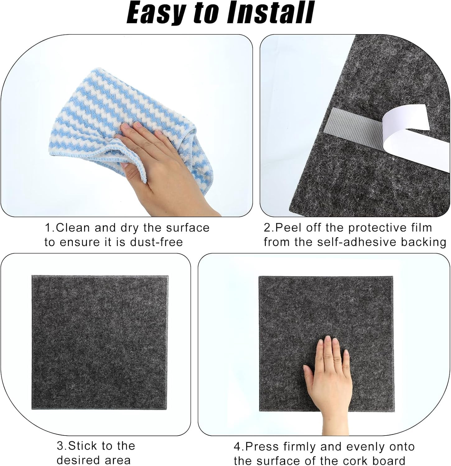 Large Cork Board 36" x 24", 6 Pack Felt Bulletin Board with 30 Pushpins, Cork Boards Alternative with Self-Adhesive Strips, Felt Wall Tiles Pin Boards for Walls Office Home School Decor-Dark Gray