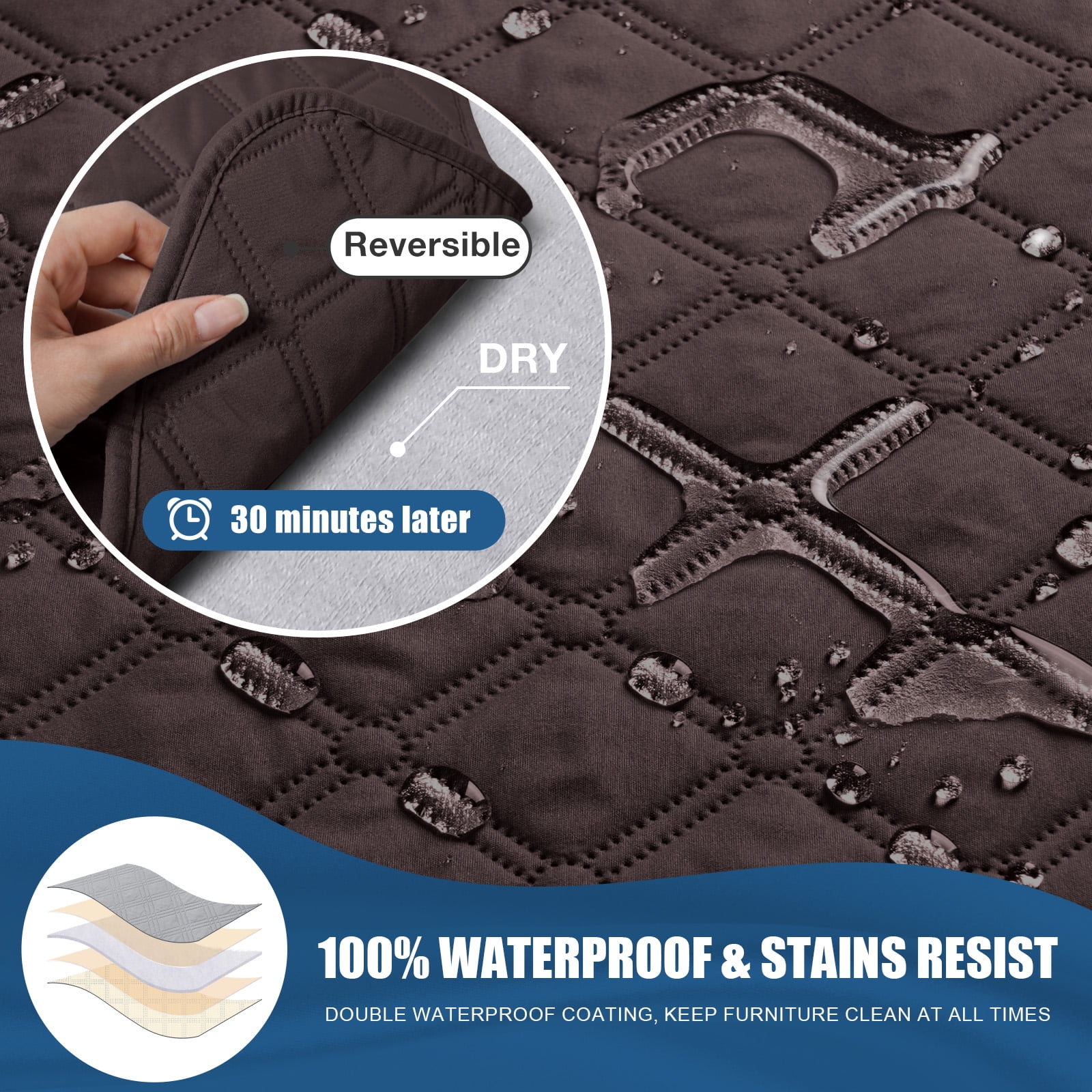 Timeles Waterproof Recliner Covers Loveseat Recliner Sofa Covers with Leg Straps Reversible Recliner Couch Cover for 2 Seat Reclining Chair Washable Couch Protector for Pets Kids (Chocolate)