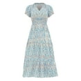 thumbnail image 4 of Ruyang Boho Maxi Dress Women's Summer Casual Dress V Neck Short Sleeve Ruffle Ruched Beach Boho Long Floral Maxi Sundress, 4 of 8