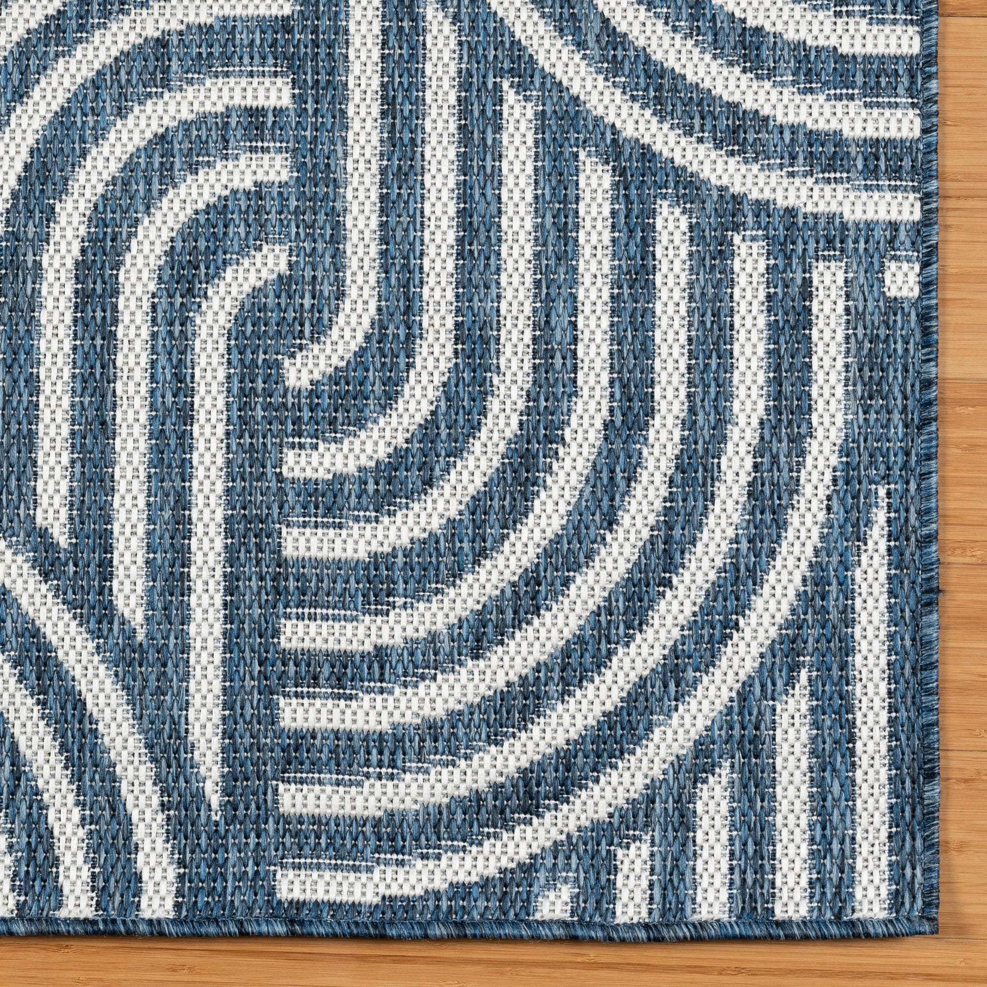 Gertmenian Tropea Mika Modern Geometric Navy Ivory Premium Flatweave UV Resistant Indoor Outdoor Area Rug, 9x13