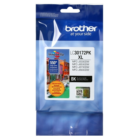 Brother Genuine LC30172PK High Yield Black Printer Ink Cartridge (2 Pack), 2/Pack