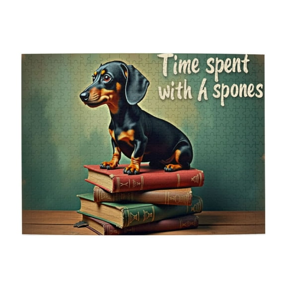 500 Piece Dachshund On Books Jigsaw Puzzle For Adults Cute Dog Relaxing Hobby Challenging Puzzle Game Home Decor Puzzles For Adults 500 Pieces 20.5X15In
