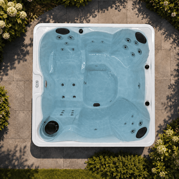 Hydro Spas HYD-32 6 Person Hot Tub With 32 Therapy Jets White Acrylic Interior And Mocha Exterior Cabinet Ideal For Backyard Relaxation And Hydrotherapy