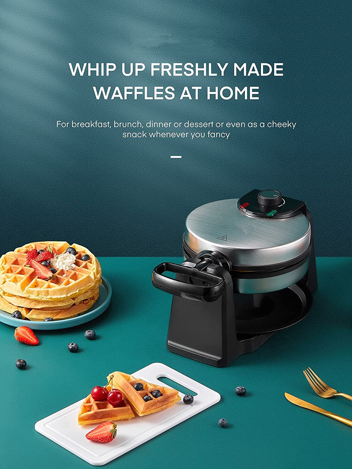Buy AICOOK 180° Flip Belgian Waffle Maker, 1200W Adjustable Temperature