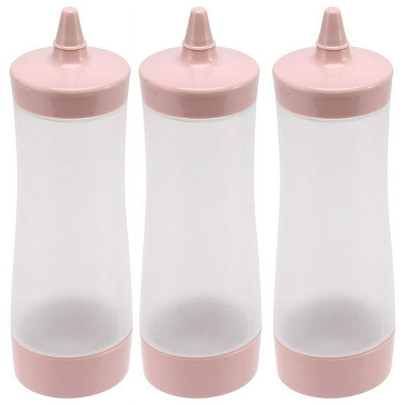 3X Squeeze Bottle Kitchen Accessories Gravy Boat Plastic Sauce Vinegar Cruet Condiment Dispenser Pink   Transparent