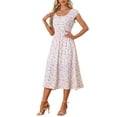 thumbnail image 4 of Vestido largo con cuello cuadrado y cintura elástica de flores para mujer Inspire Chic S Blanco, 4 of 6
