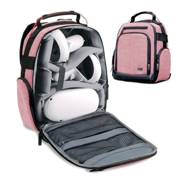 USA GEAR Backpack for VR Headset - VR Case Compatible with Oculus Quest 2 Gaming Headset - Red