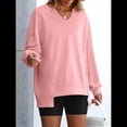 thumbnail image 4 of Sudaderas Oversize para Mujer, Camisetas de Larga con Cuello en V, Jersey Holgado, Atuendo de Otoño 2025. Rosa L, 4 of 8