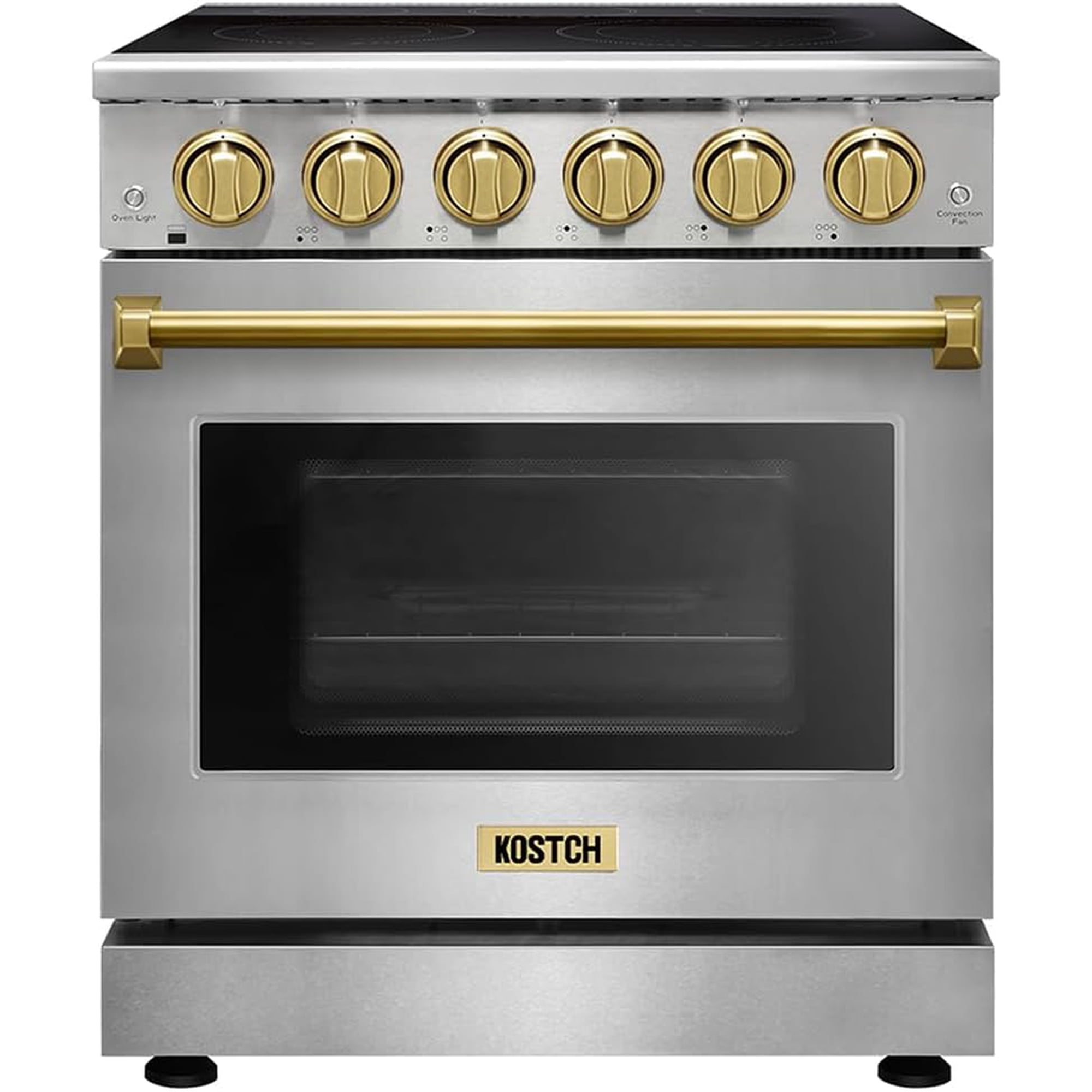 KOSTCH 30 inch Professional Electric Range with 5 Heating Elements Cooktop, 4.55 Cu. Ft. Convection Oven Capacity, Smooth Glass Top, in Stainless Steel (Stainless Steel/Bronze)