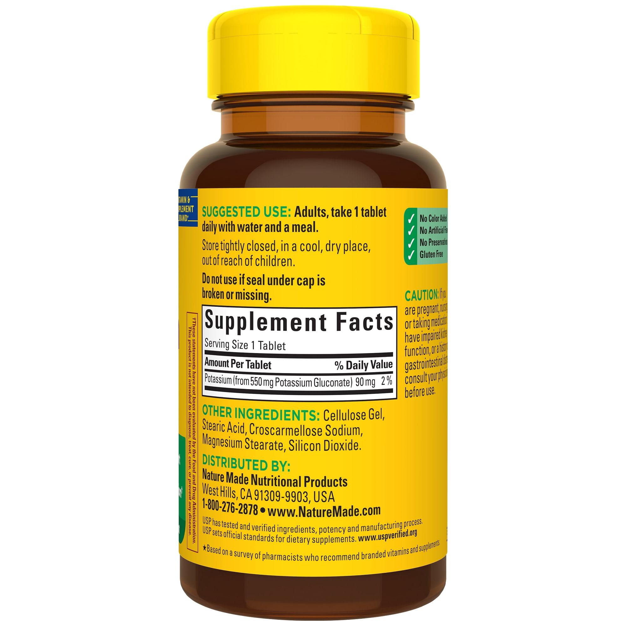 Nature Made Potassium Gluconate 550 mg Tablets, Dietary Supplement, 100 Count