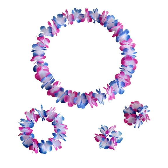 Leis Hawaiian Two Tone Flower Set 4 Pieces, Party Garland Decorations for Luau Stage Performance Dress Up
