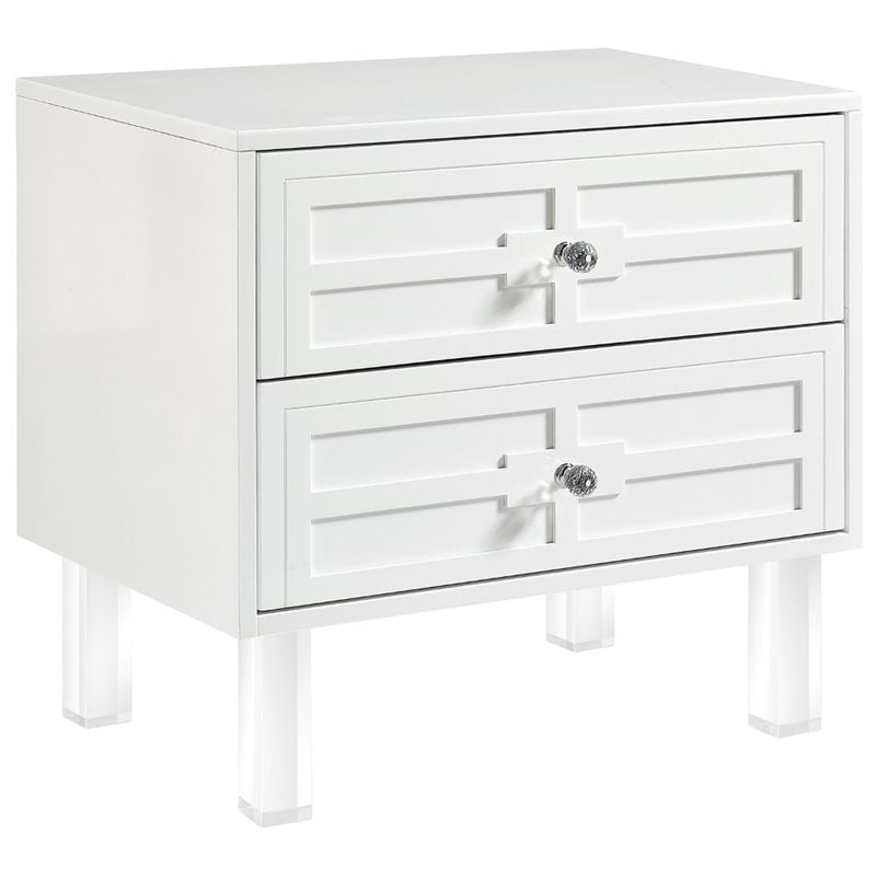 Peyton White Glossy Modern Nightstand 2 Drawers Lacquer Finish