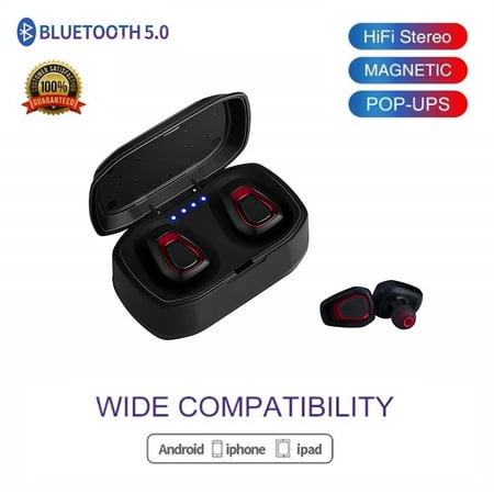 Bluetooth Headphones, Wireless Earbuds Stereo Earphone Cordless Sport Headsets for iphone 8, 8 plus, X, 7, 7 plus, 6s, 6S Plus or Android with Charging (Best Cordless Headphones For Iphone)