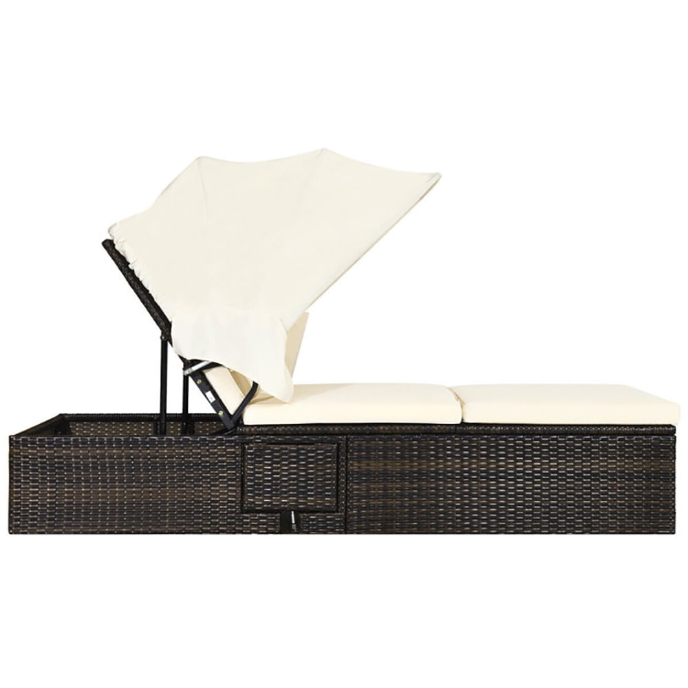 Aimee Lii Chaise Cushioned Top Canopy Patio Rattan Lounge Chair with Tea Table, Patio Loungers