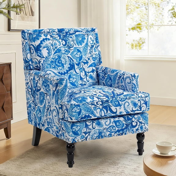 LQLI Accent Chair, Plaid Gingham Cozy Comfy Modern Accent Chairs | Mid-Century Upholstered Lounge Arm chair With Solid Wood Frame for Living Room/Bedroom