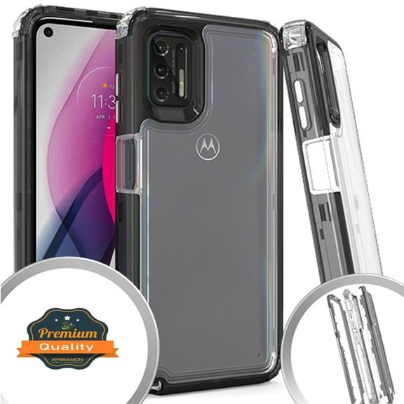 Xpression Case for Motorola Moto G Stylus 2021 Heavy Duty Transparent Clear 3 in 1 Hybrid Shockproof Bumper Front & Back TPU Protective Phone Cover [Smoke Gray]