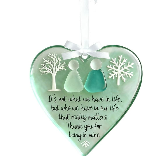 YAMB Heart-Shaped Sea Glass Friendship Decor - Timeless Friendship Heart Keepsake,Christmas Pendant for Xmas Tree Friendship Heart Hanging Ornaments,Sea Glass Art for Great Friends