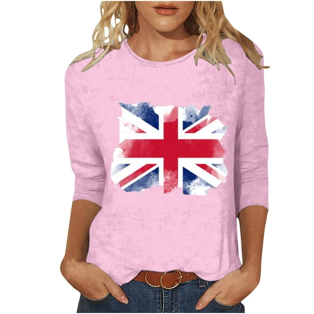 FAIWAD Women's Independence Day Print Tops Classic 3/4 Sleeve Pullover Tops Summer Casual Plus Size Shirts