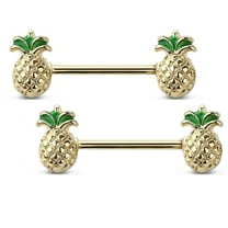 Body Accentz 14g Golden Pineapple Ends Nipple Ring Nipple Bar 1.6mm Nipple Piercing Barbell