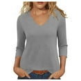 thumbnail image 5 of Ltctricy T Shirts for Women Fashion 3/4 Length Sleeve V Neck Scalloped Trim Solid Color Tunic Tops Casual Loose Tee Blouses(Gray,XX-Large), 5 of 5