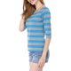 thumbnail image 4 of Camiseta básica de ajuste slim con cuello redondo y mangas de codo para mujeres INSPIRE CHIC, T-shirt impresa, 2XL, azul grisáceo, 4 of 8
