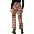 thumbnail image 3 of INSPIRE CHIC Women's Plaid Cropped Trousers Button Casual Tartan Check Work Pants XS Red Black, 3 of 6
