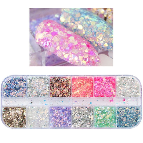 IFANLANDOR 12 Compartments Chunky Nail Glitter Plastic Nail Art Decoration for Women in DIY Nail Art