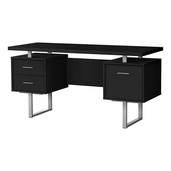 Pemberly Row Contemporary Wood Reversible Floating Computer Desk in Black