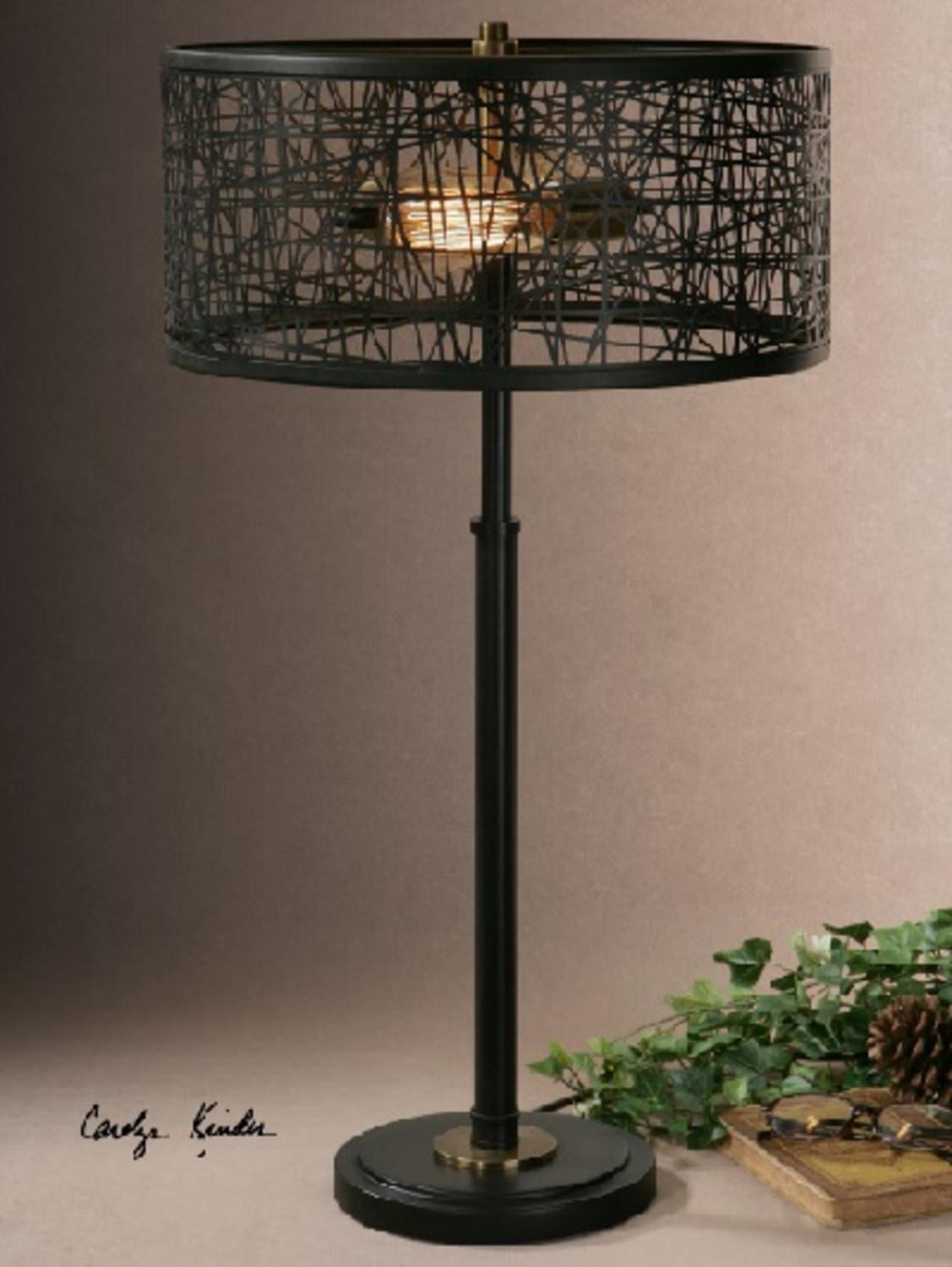 27 Rustic Black Meshed Metal Drum Shade Decorative Table Lamp Walmart Com Walmart Com