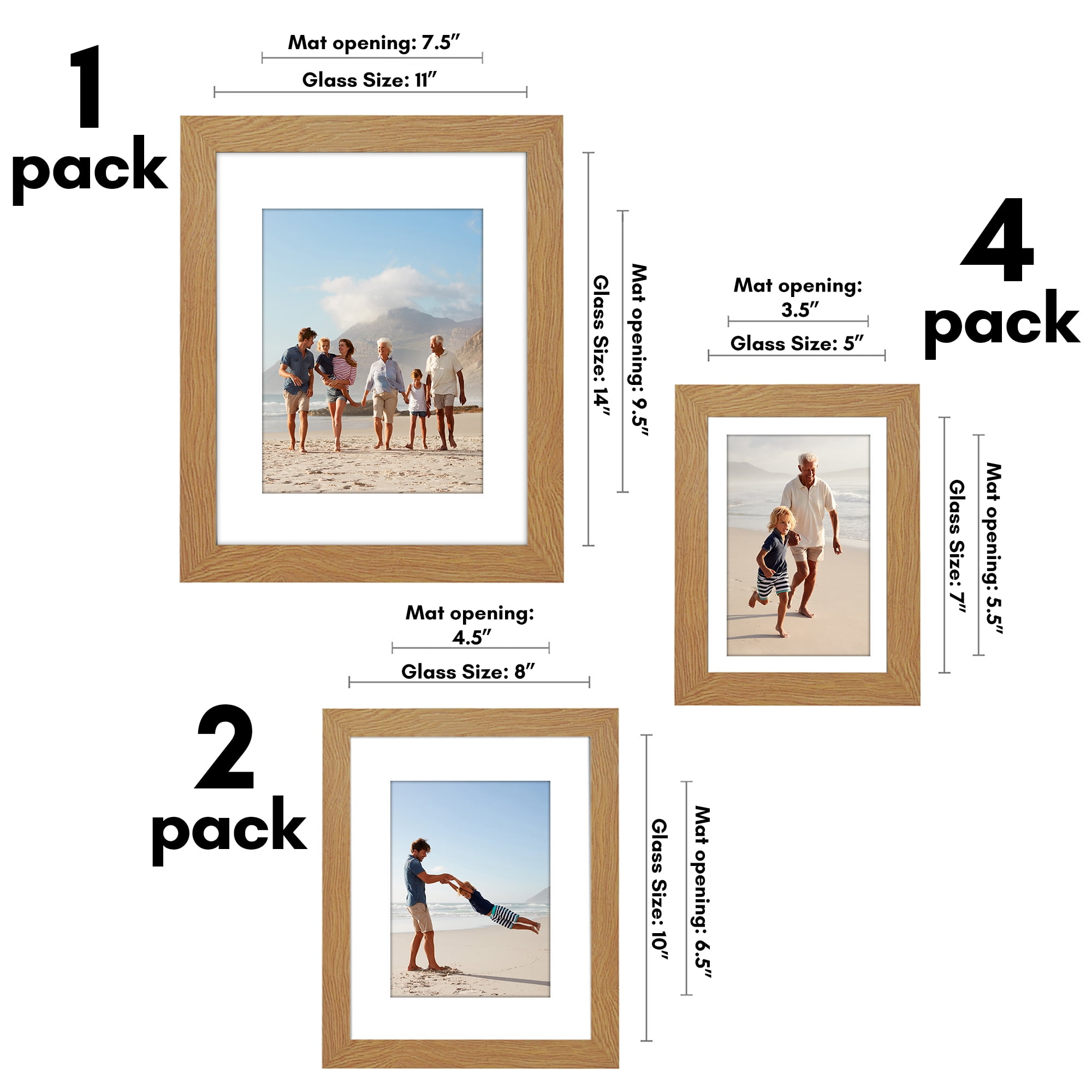 Americanflat 7 Pack Picture Frame with Shatter-Resistant Glass 11x14, 8x10, 5x7 Gallery Wall Signature - Dark Oak
