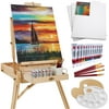 Best Choice Products French Easel, 32pc Beginners Kit Portable Wooden Adjustable Tripod w/ Paint Supplies - Natural
