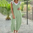 thumbnail image 4 of Baqcunre One Piece Jumpsuits For Women Women'S Sleeveless Jumpsuit Summer Wide Leg Bib Pants Bottons Jumpsuit Romper With Button Pockets Button Sweatpants Pants For Women Mint Green XXL, 4 of 6